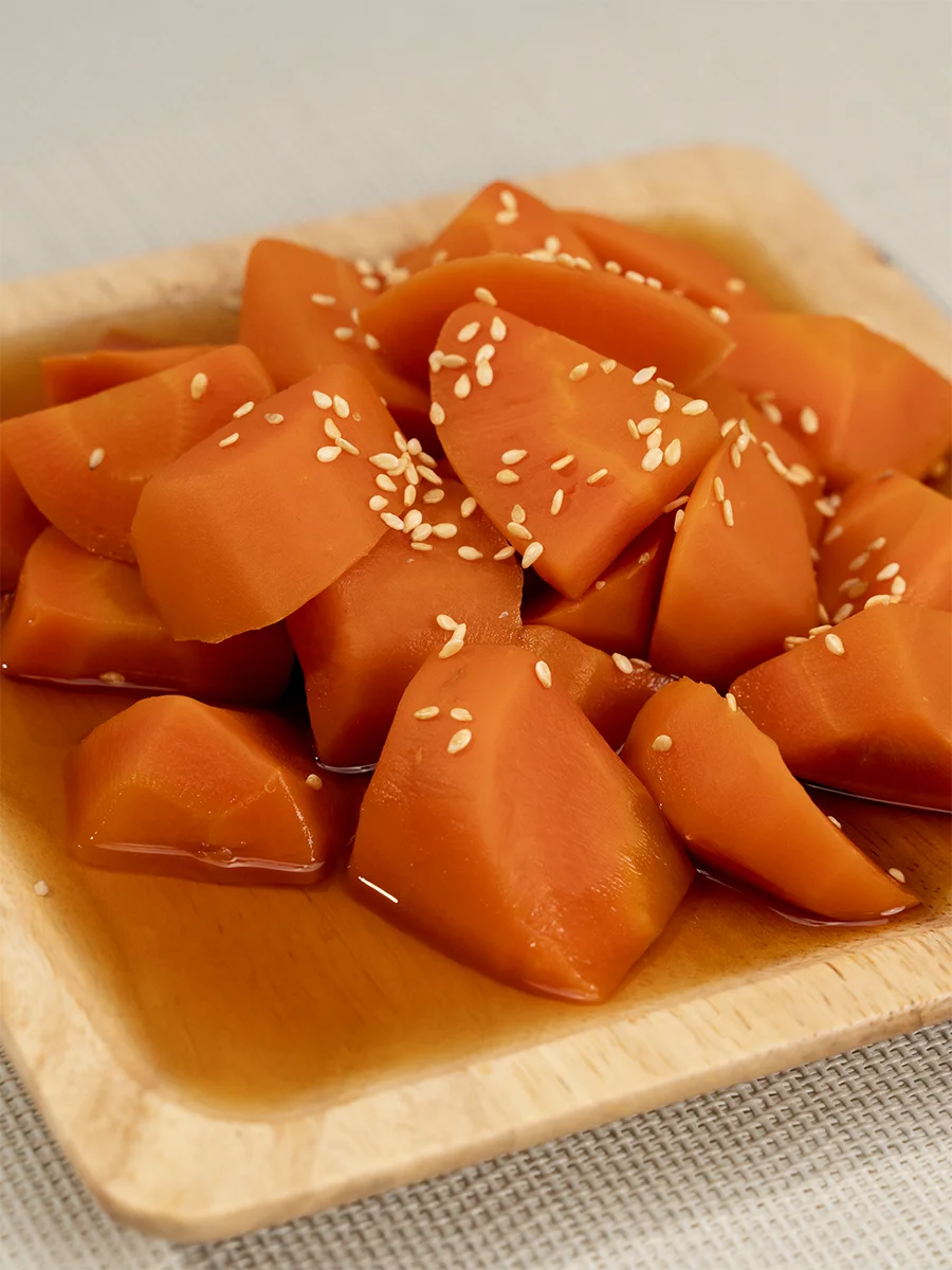 使用真饗真空矽膠袋微波醬煮的紅蘿蔔成品特寫